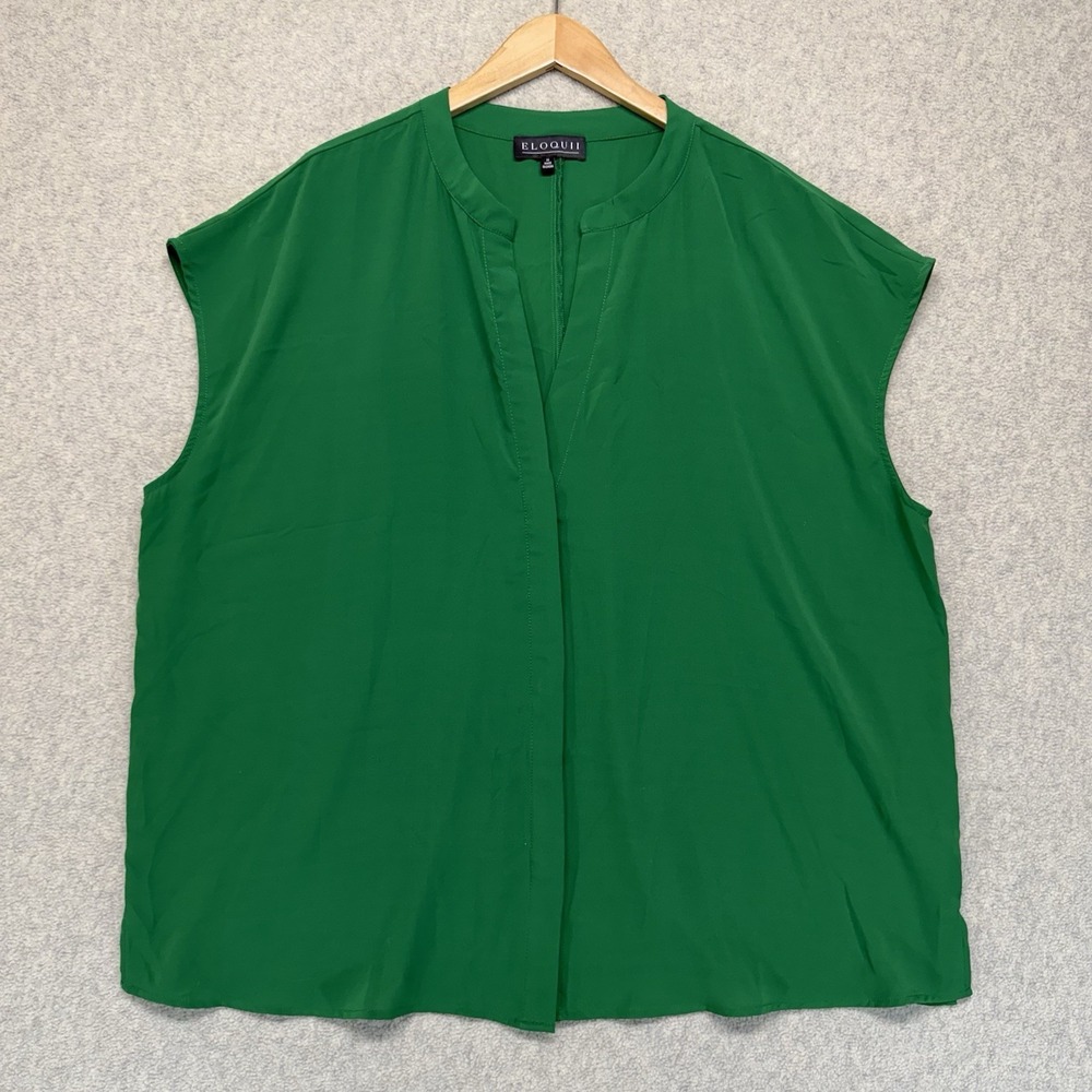 Eloquii Sleeveless Blouse Green Split Neck Plus Size 22